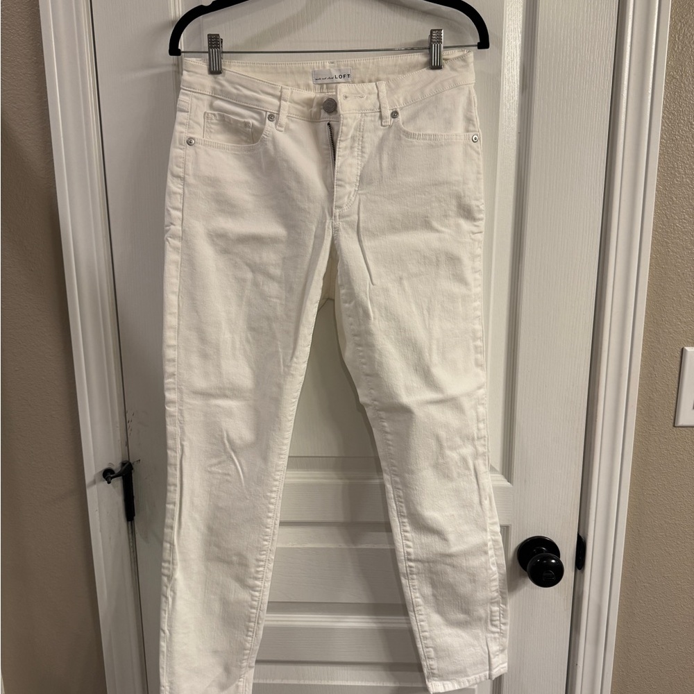 LOFT Women's White Curvy Skinny Jeans